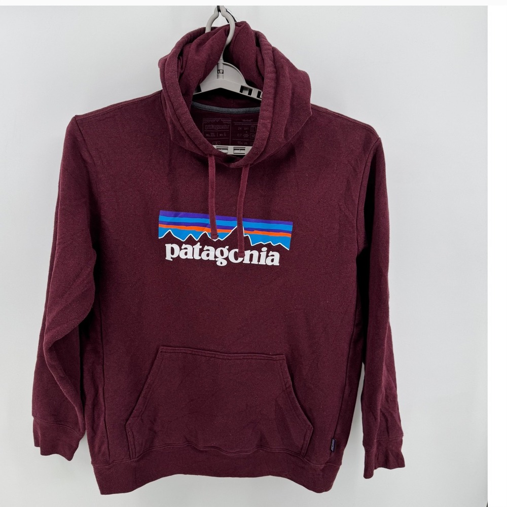 Patagonia Mens L Womens XL Uprisal P-6 Logo Hoodie Maroon Burgundy Pullover